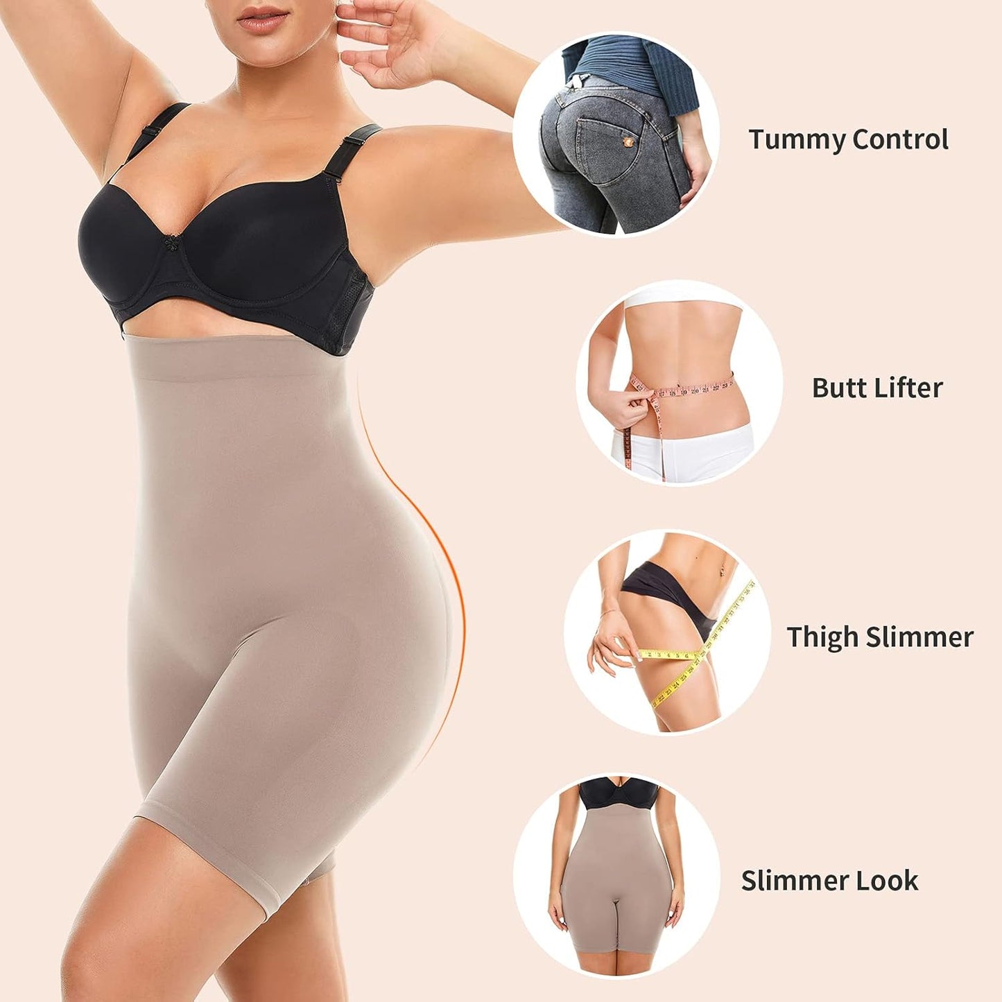 PAUKEE Shapewear Women Tummy Control High Waist Body Shaper Seamless Smoothing Thigh Slimmer Shorts Girdles