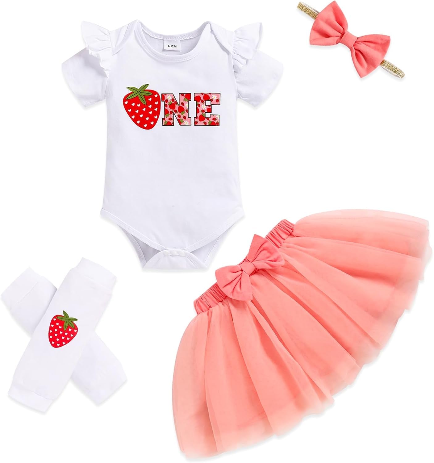 GRNSHTS Baby Girl Birthday Cake Smash Outfit Toddler Girl My 1St Birthday Romper Tutu Skirt with Headband Clothes Set