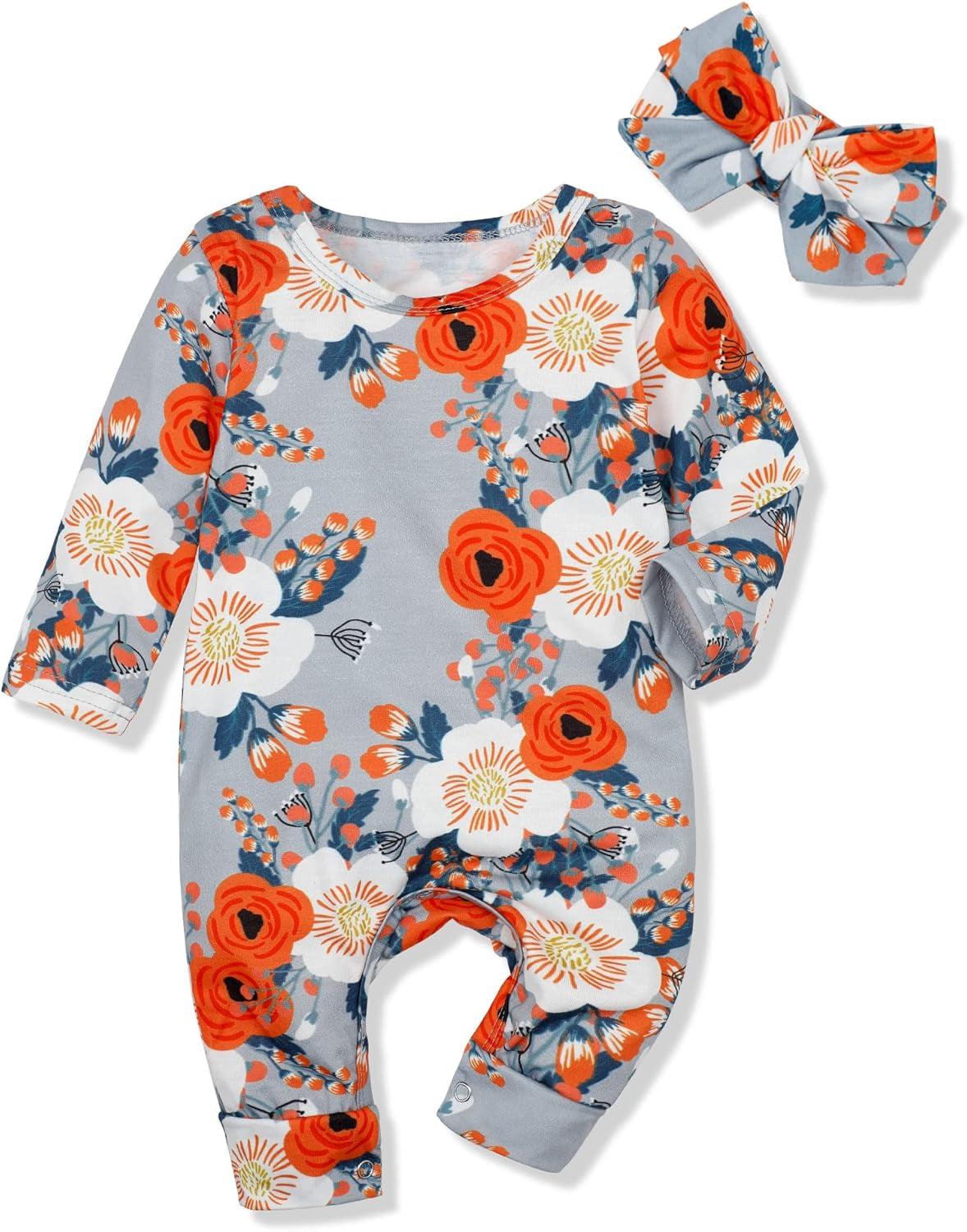 Von Kilizo Baby Girl Clothes Cute Floral Infant Newborn Baby Clothes for Girls Letter Print Snap Baby Girl Romper Jumpsuit
