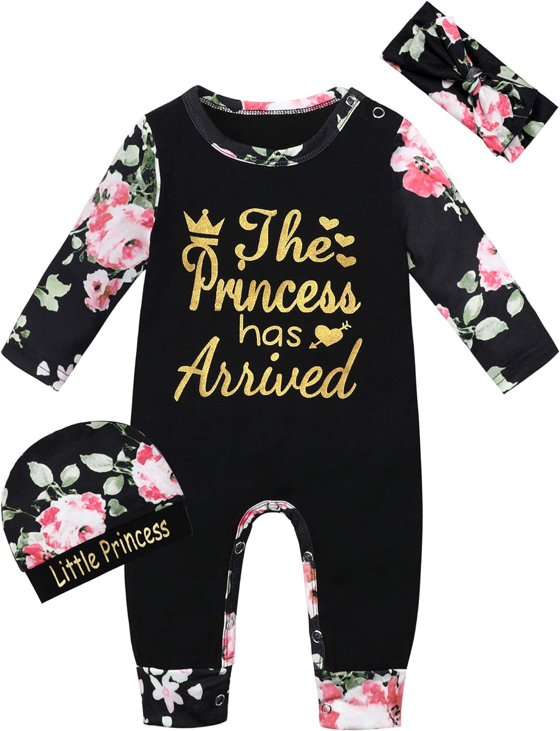Von Kilizo Baby Girl Clothes Cute Floral Infant Newborn Baby Clothes for Girls Letter Print Snap Baby Girl Romper Jumpsuit