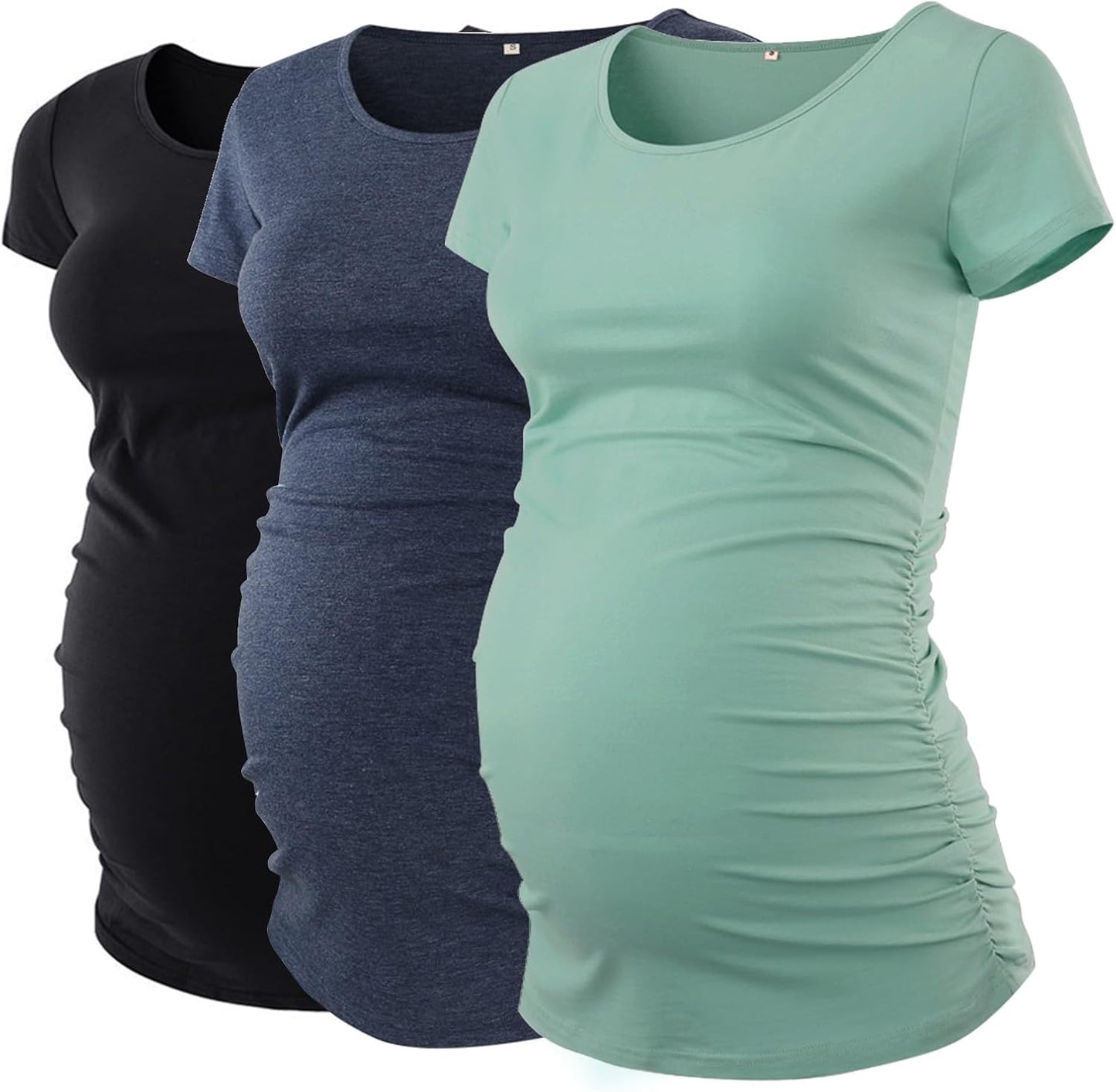 Liu & Qu Womens Maternity Tops Short Sleeve round Neck Pregnancy Shirts 3 Packs