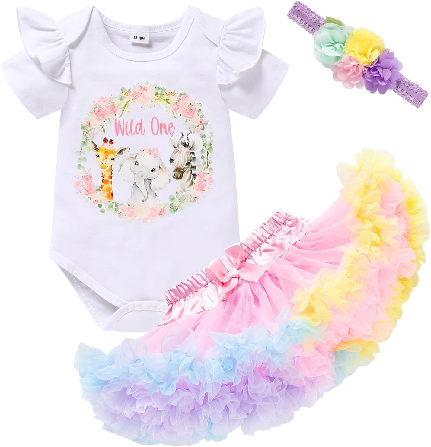 GRNSHTS Baby Girl Birthday Cake Smash Outfit Toddler Girl My 1St Birthday Romper Tutu Skirt with Headband Clothes Set