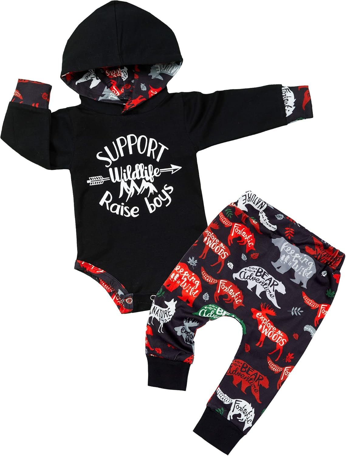 Fommy Newborn Baby Boy Clothes Plaid Letter Print Long Sleeve Hoodies + Long Pants 2PCS Fall Winter Outfits Set