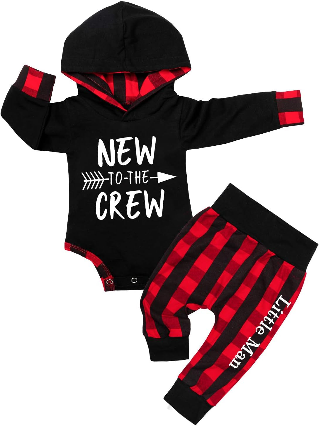 Fommy Newborn Baby Boy Clothes Plaid Letter Print Long Sleeve Hoodies + Long Pants 2PCS Fall Winter Outfits Set