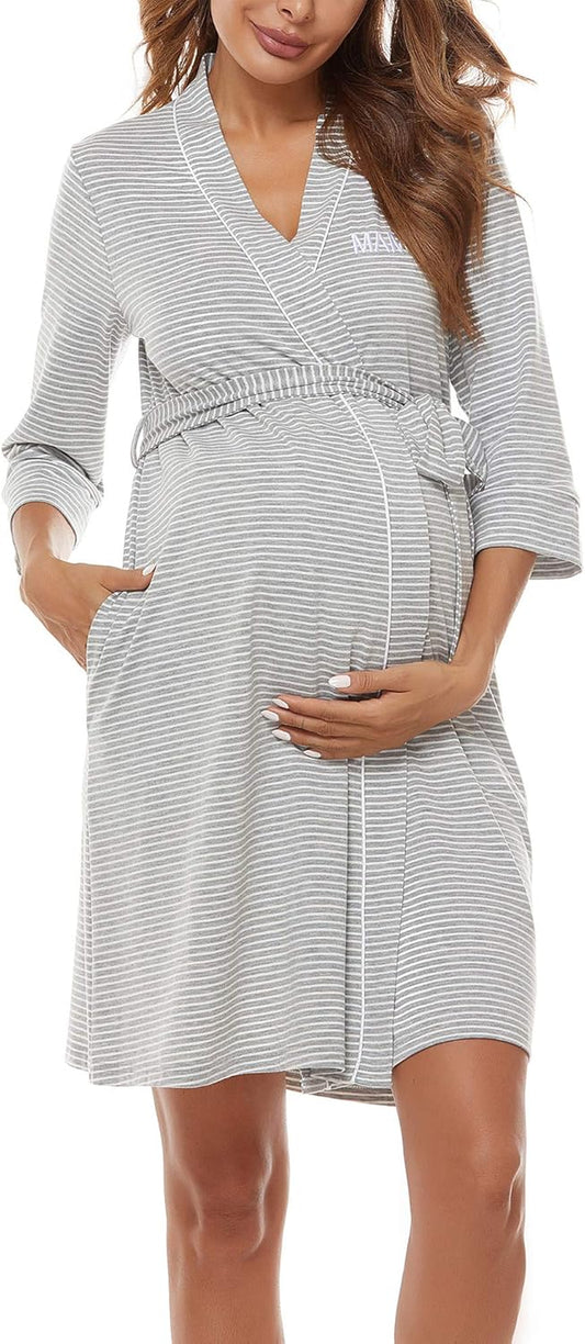 Molliya Maternity Nursing Robe Women Printed Pregnancy Hospital Delivery Pockets Bathrobe