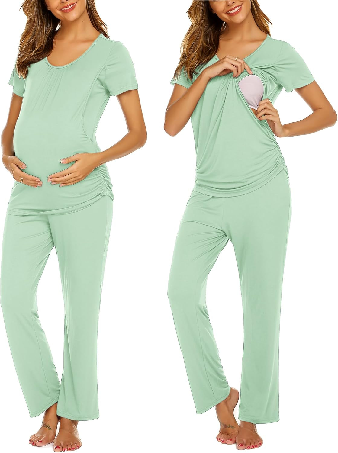Ekouaer Womens Nursing Pajamas Maternity Breastfeeding Pjs Sleepwear Layer Soft Postpartum Lounge Set Pregnancy Clothes