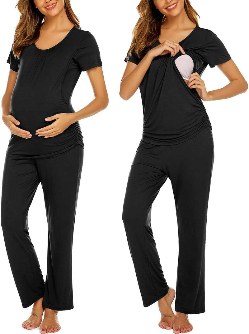 Ekouaer Womens Nursing Pajamas Maternity Breastfeeding Pjs Sleepwear Layer Soft Postpartum Lounge Set Pregnancy Clothes