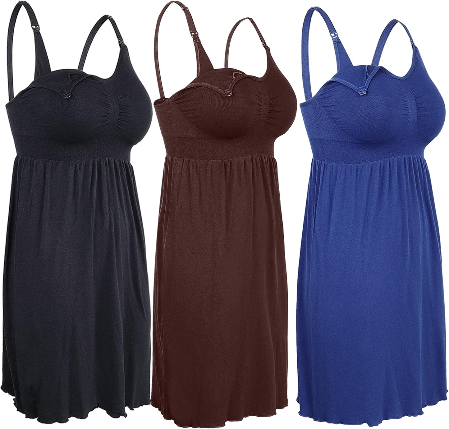 Ilovesia Nursing Gowns with Built-In Nursing Bra-3-Pack Breastfeeding Night Gown-Comfort Soft for Labor Postpartum Hospital
