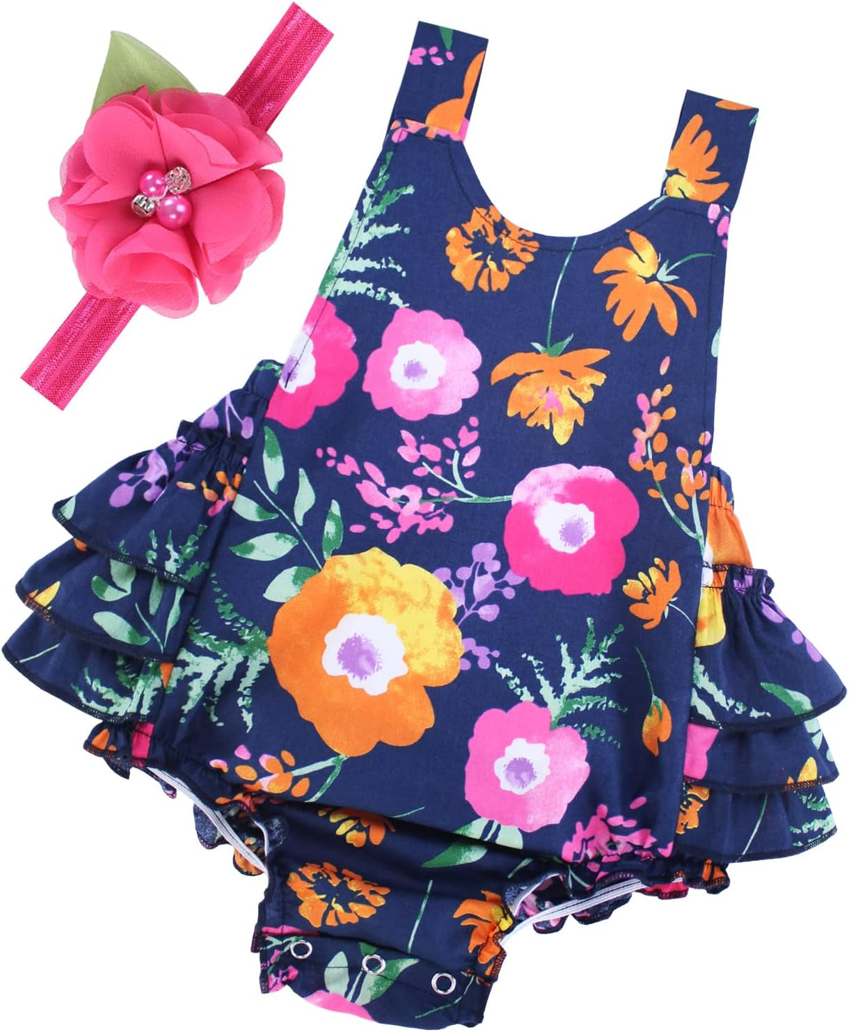 Baby Girl'S Floral Print Ruffles Romper Summer Clothes