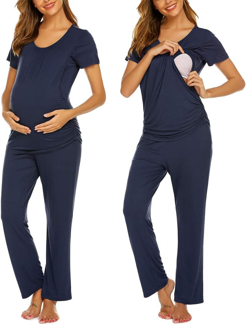 Ekouaer Womens Nursing Pajamas Maternity Breastfeeding Pjs Sleepwear Layer Soft Postpartum Lounge Set Pregnancy Clothes