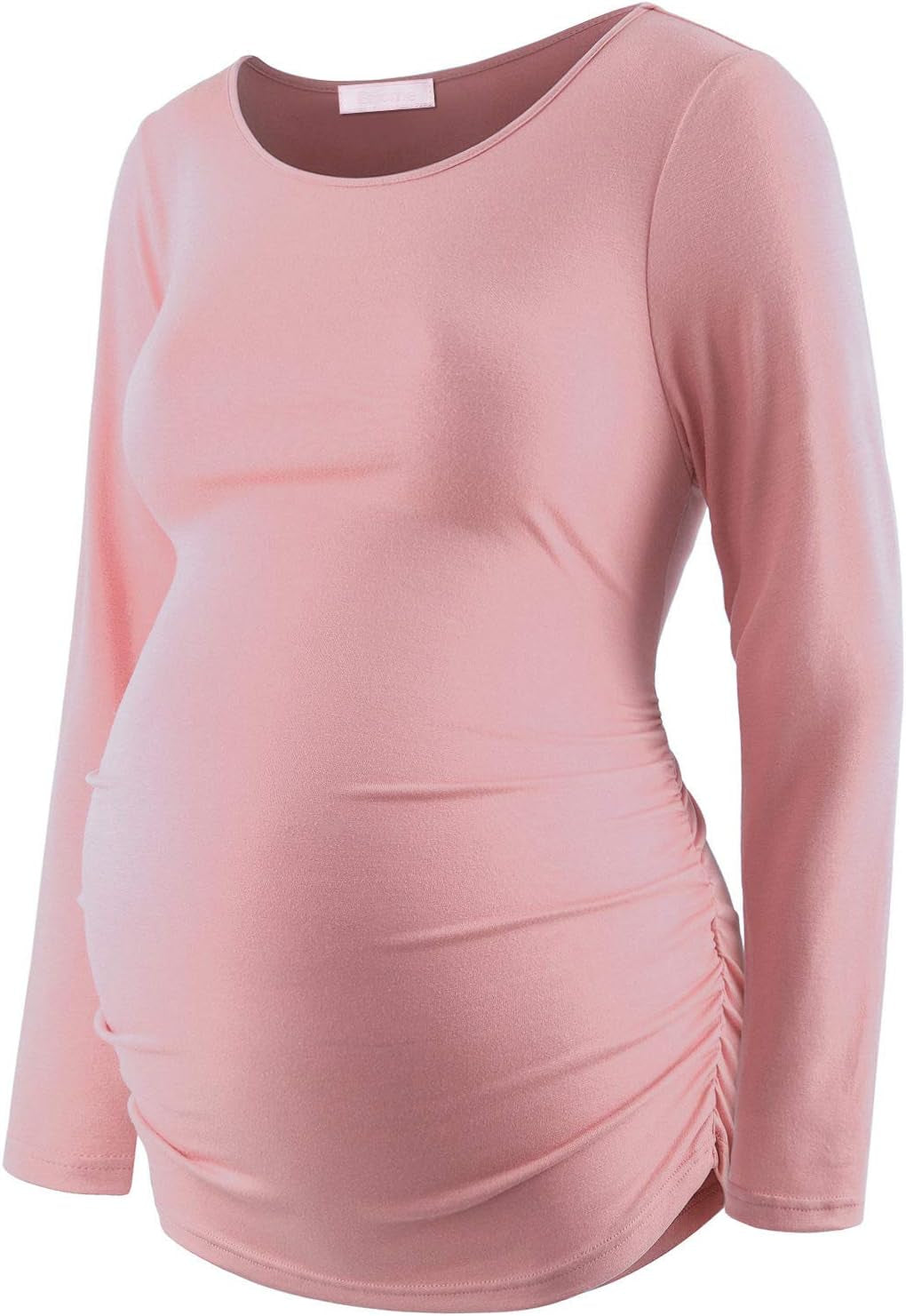 Maternity Shirt Long Sleeve Basic Top Ruch Sides Bodycon Tshirt for Pregnant Women
