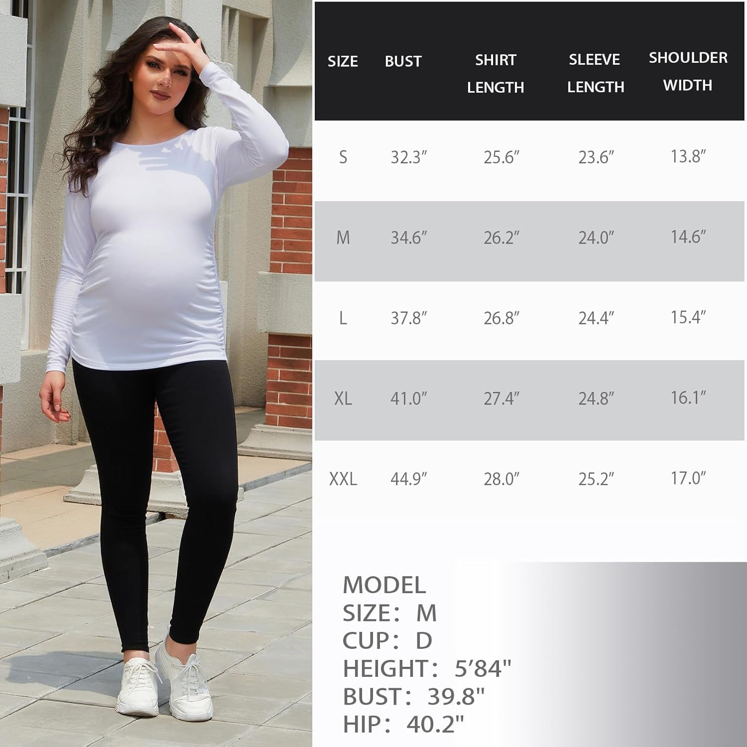 Maternity Shirt Long Sleeve Basic Top Ruch Sides Bodycon Tshirt for Pregnant Women