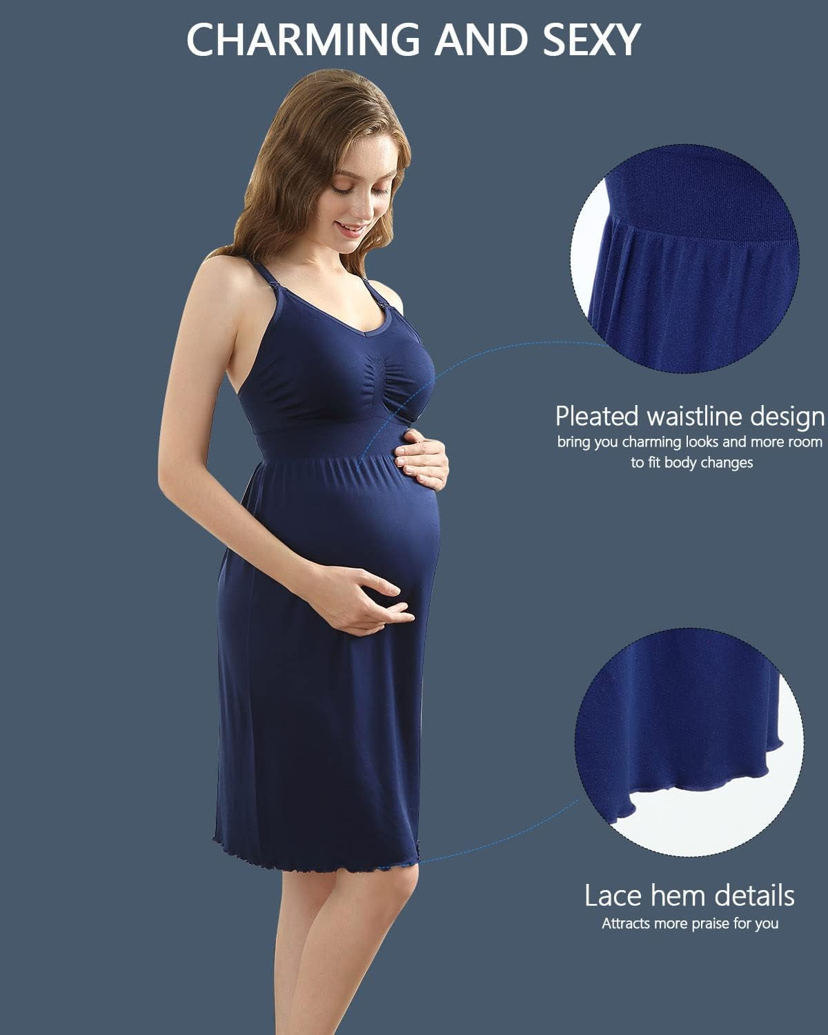 Ilovesia Nursing Gowns with Built-In Nursing Bra-3-Pack Breastfeeding Night Gown-Comfort Soft for Labor Postpartum Hospital