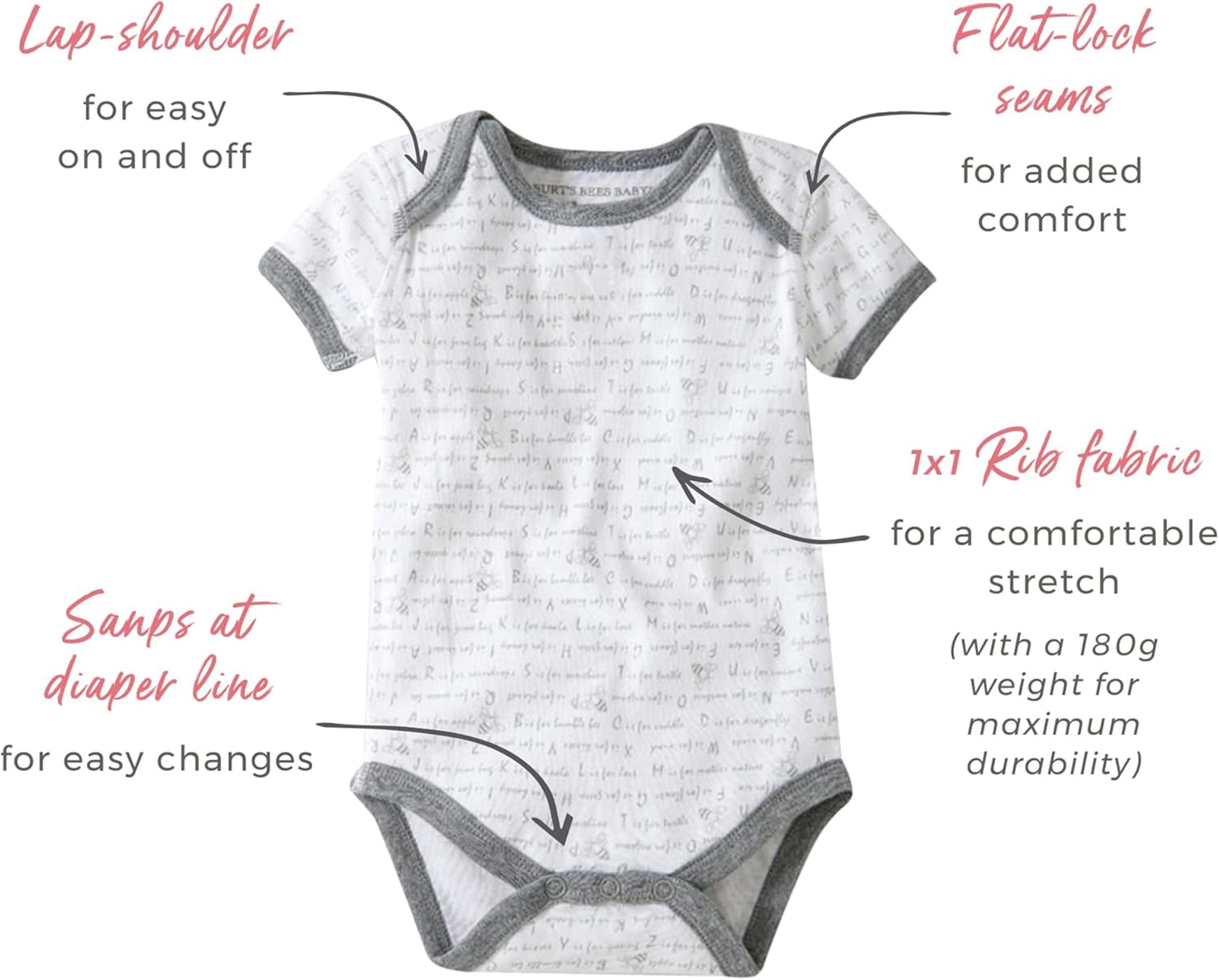 Burt'S Bees Baby Unisex Short Sleeve Organic Cotton Bodysuits, 3-Pack
