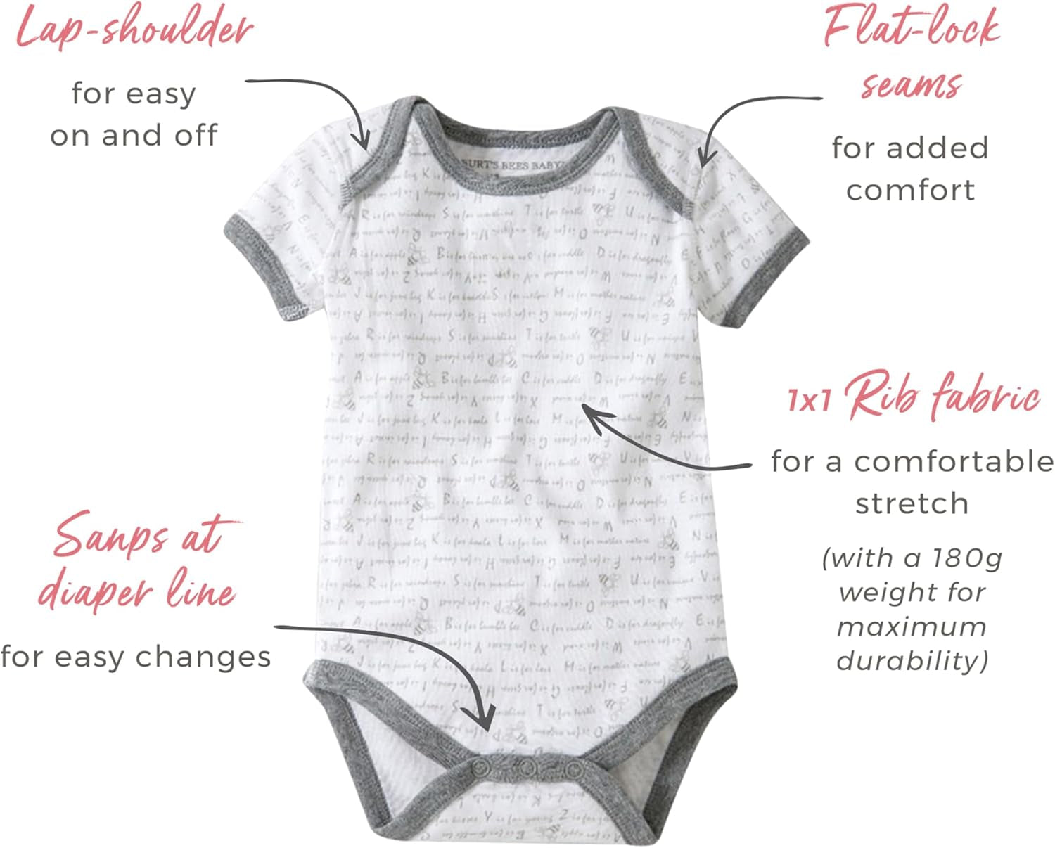 Burt'S Bees Baby Unisex Short Sleeve Organic Cotton Bodysuits, 3-Pack