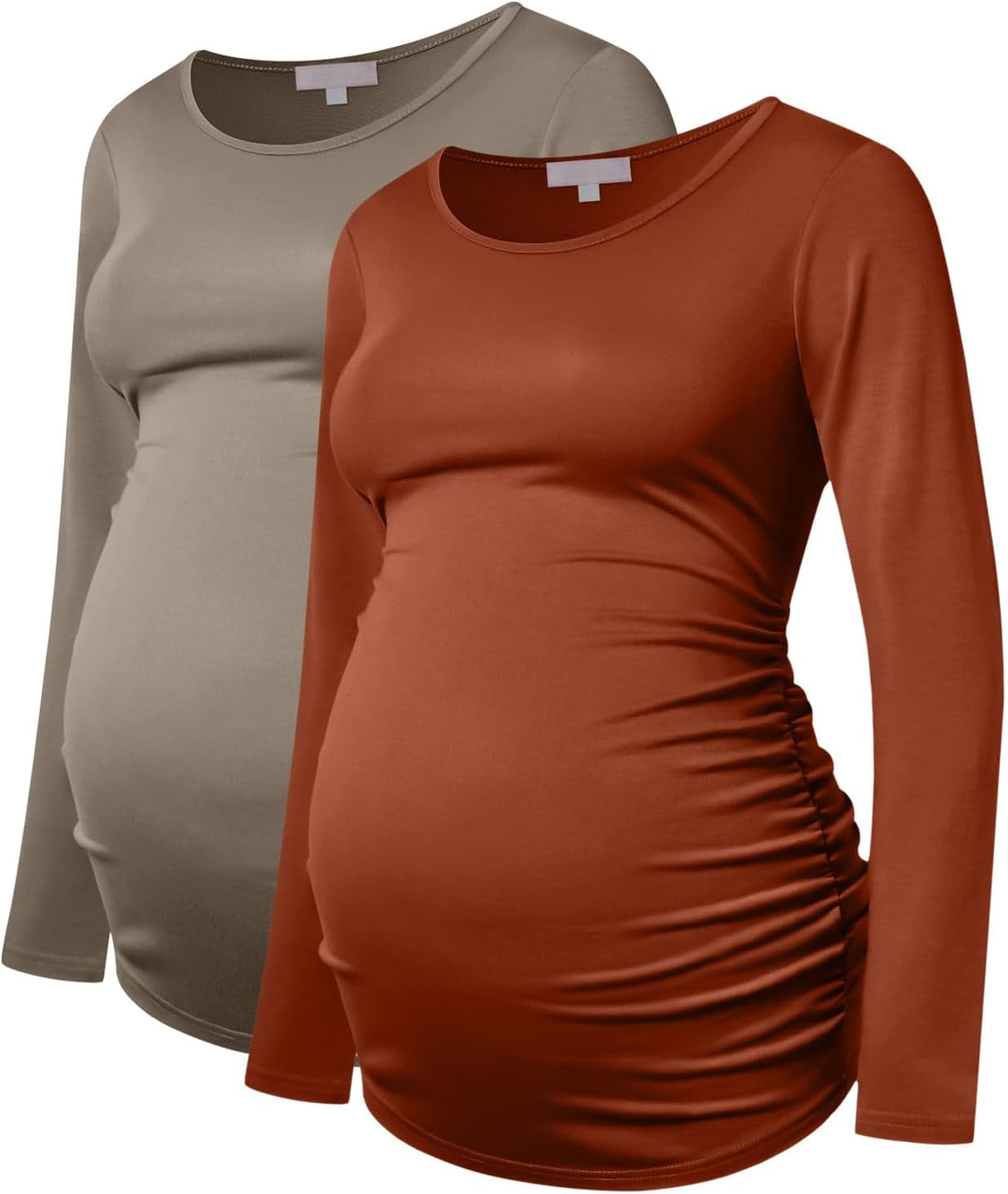 Maternity Shirt Long Sleeve Basic Top Ruch Sides Bodycon Tshirt for Pregnant Women