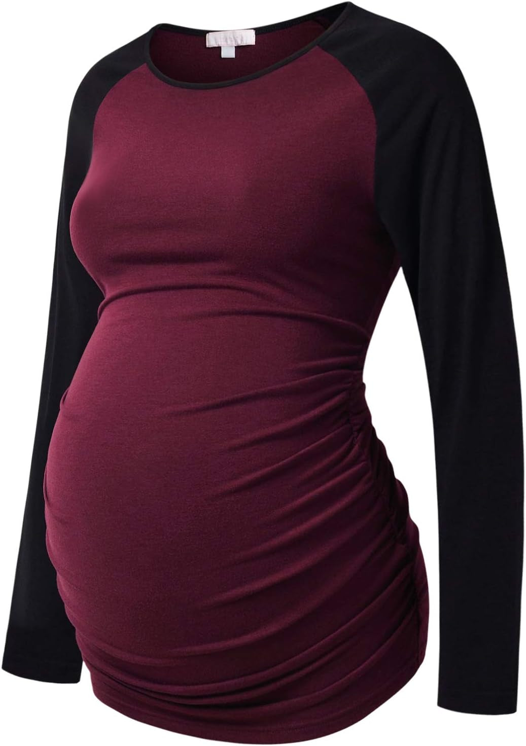 Maternity Shirt Long Sleeve Basic Top Ruch Sides Bodycon Tshirt for Pregnant Women