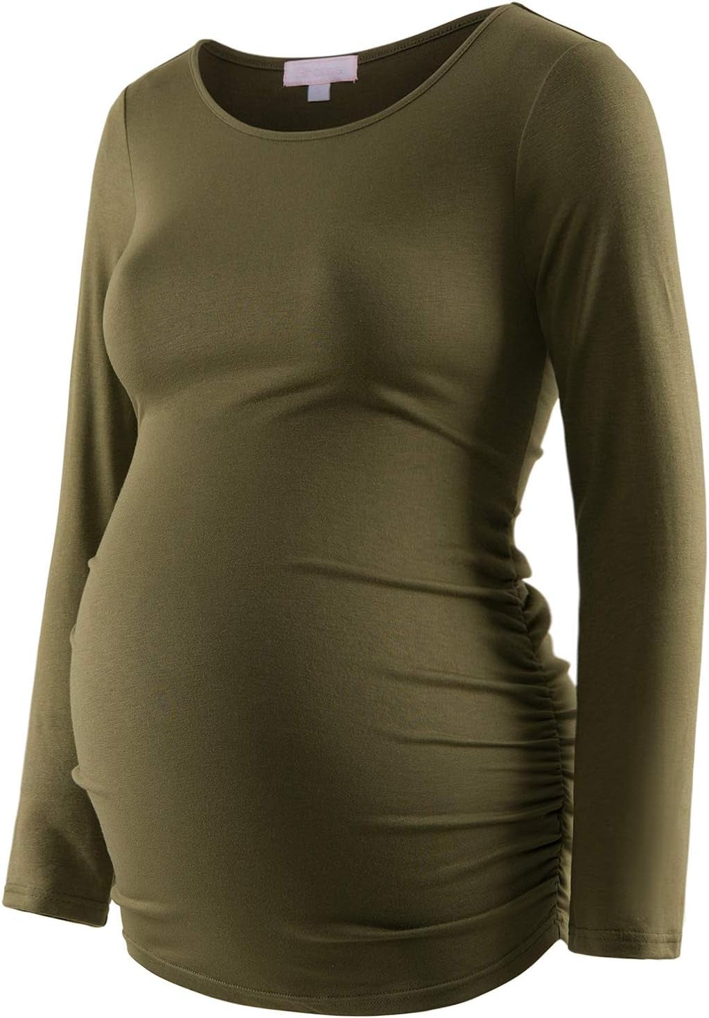 Maternity Shirt Long Sleeve Basic Top Ruch Sides Bodycon Tshirt for Pregnant Women