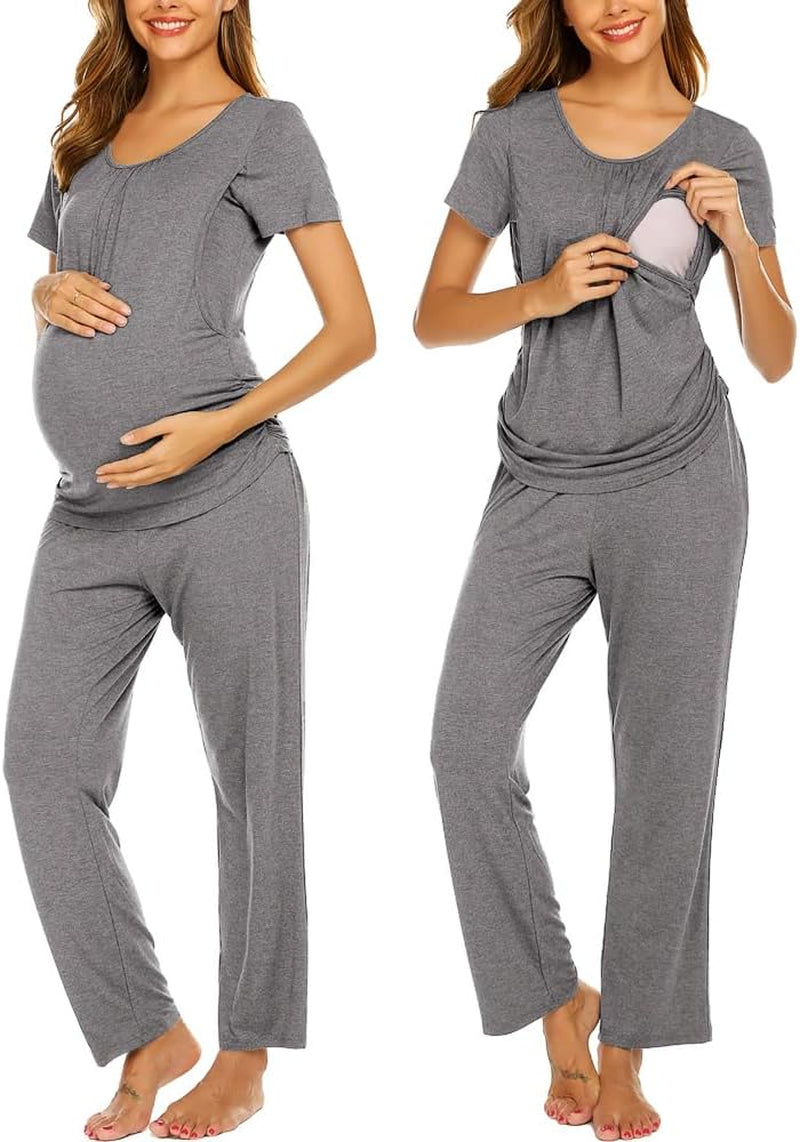 Ekouaer Womens Nursing Pajamas Maternity Breastfeeding Pjs Sleepwear Layer Soft Postpartum Lounge Set Pregnancy Clothes