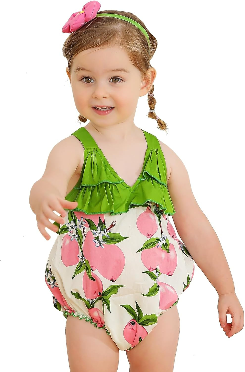 Baby Girl'S Floral Print Ruffles Romper Summer Clothes