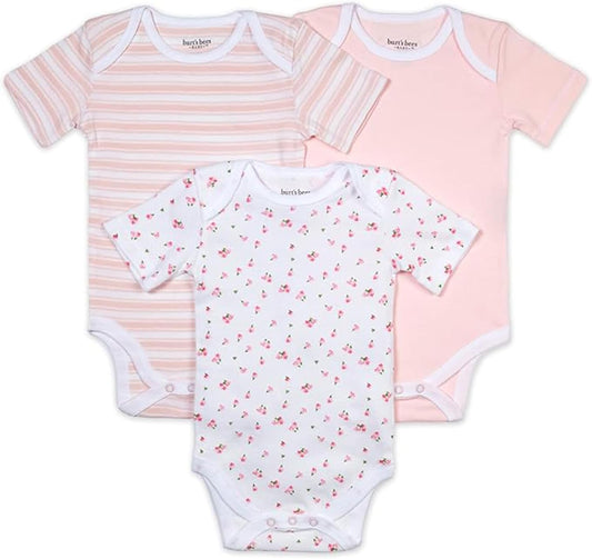 Burt'S Bees Baby Unisex Short Sleeve Organic Cotton Bodysuits, 3-Pack