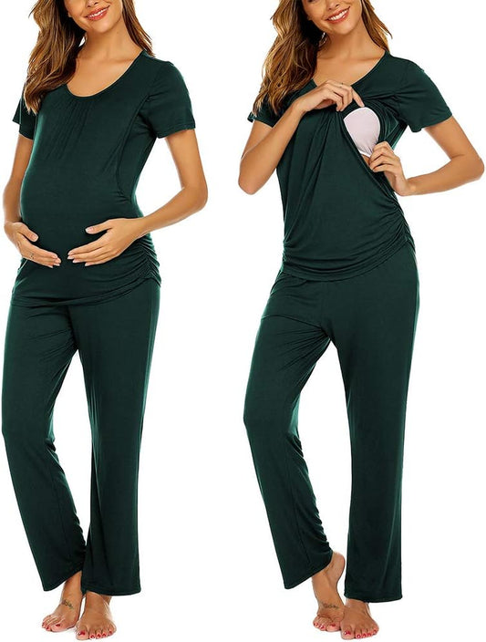 Ekouaer Womens Nursing Pajamas Maternity Breastfeeding Pjs Sleepwear Layer Soft Postpartum Lounge Set Pregnancy Clothes