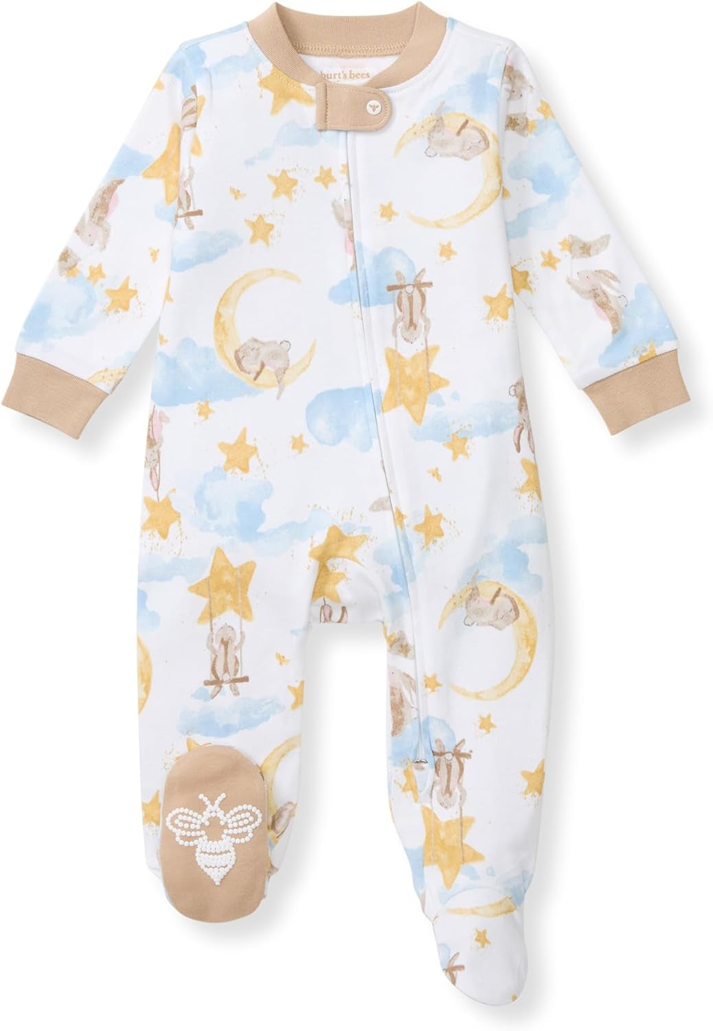 Burt'S Bees Baby Boys' Organic Cotton Loose Fit Sleep and Play One-Piece Zip Front Footed Pajamas