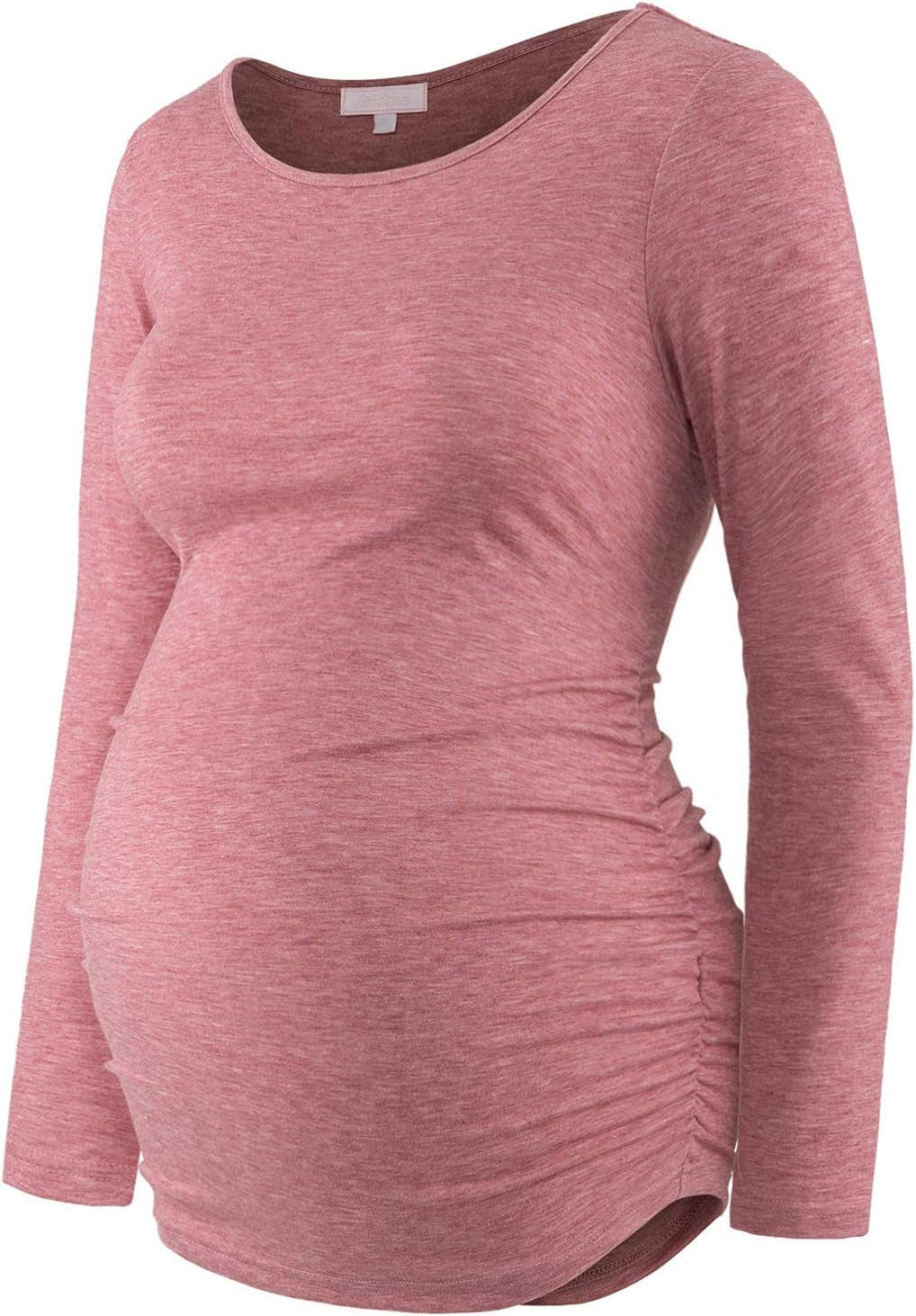 Maternity Shirt Long Sleeve Basic Top Ruch Sides Bodycon Tshirt for Pregnant Women