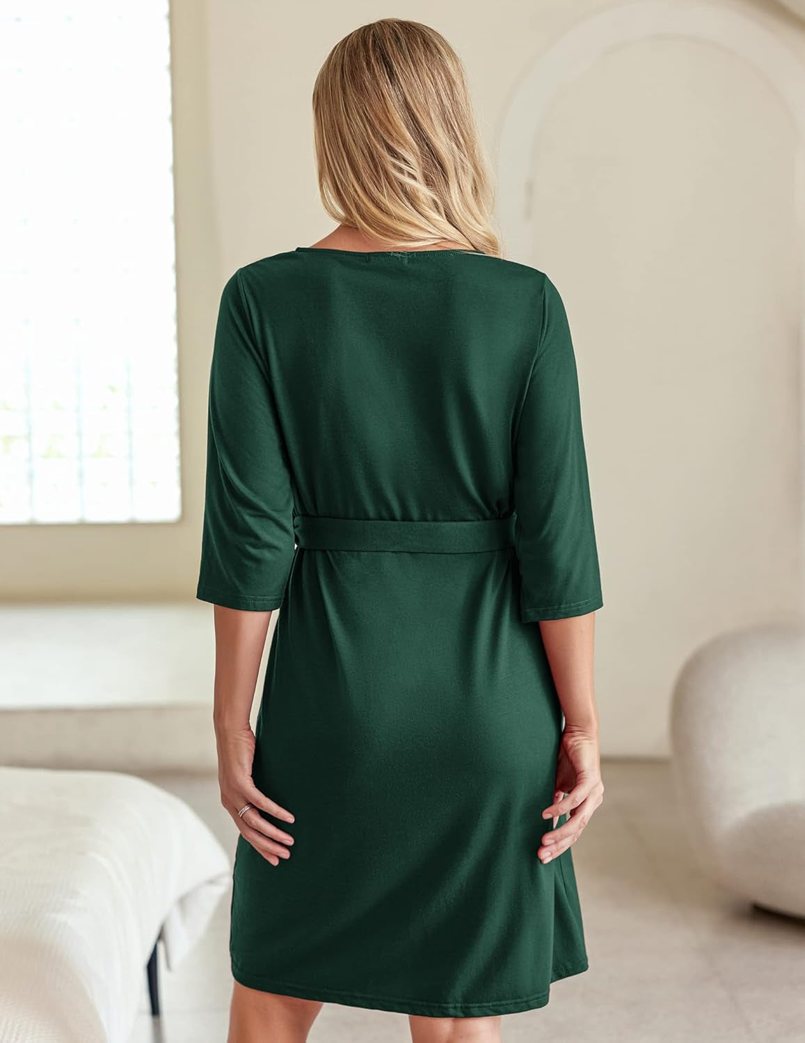Ekouaer Womens Maternity Pregnancy Labor Robe Hospital Breastfeeding Gown (Dark Green, X-Large)