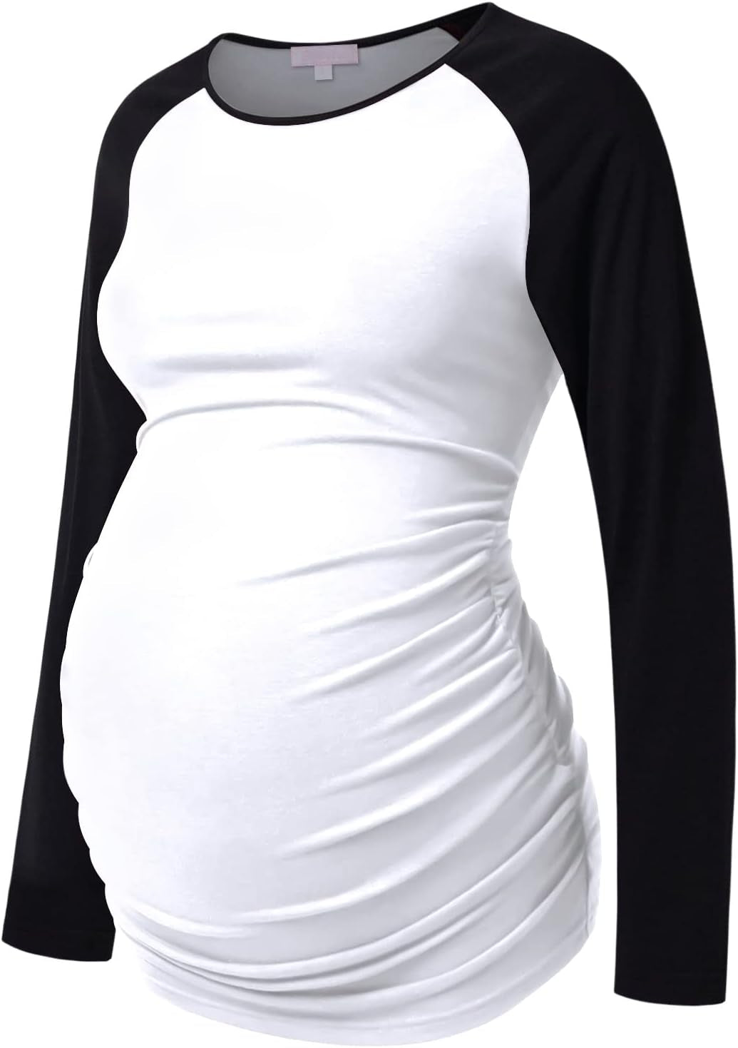 Maternity Shirt Long Sleeve Basic Top Ruch Sides Bodycon Tshirt for Pregnant Women