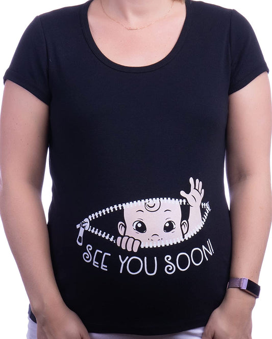 See You Soon! | Cute Funny Maternity Pregnancy Baby Scoop Neck Top T-Shirt for Pregnant Women