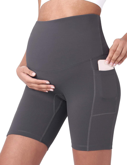 POSHDIVAH Women'S Maternity Yoga Shorts over the Belly Bump Summer Workout Running Active Short Pants with Pockets 5"/8"