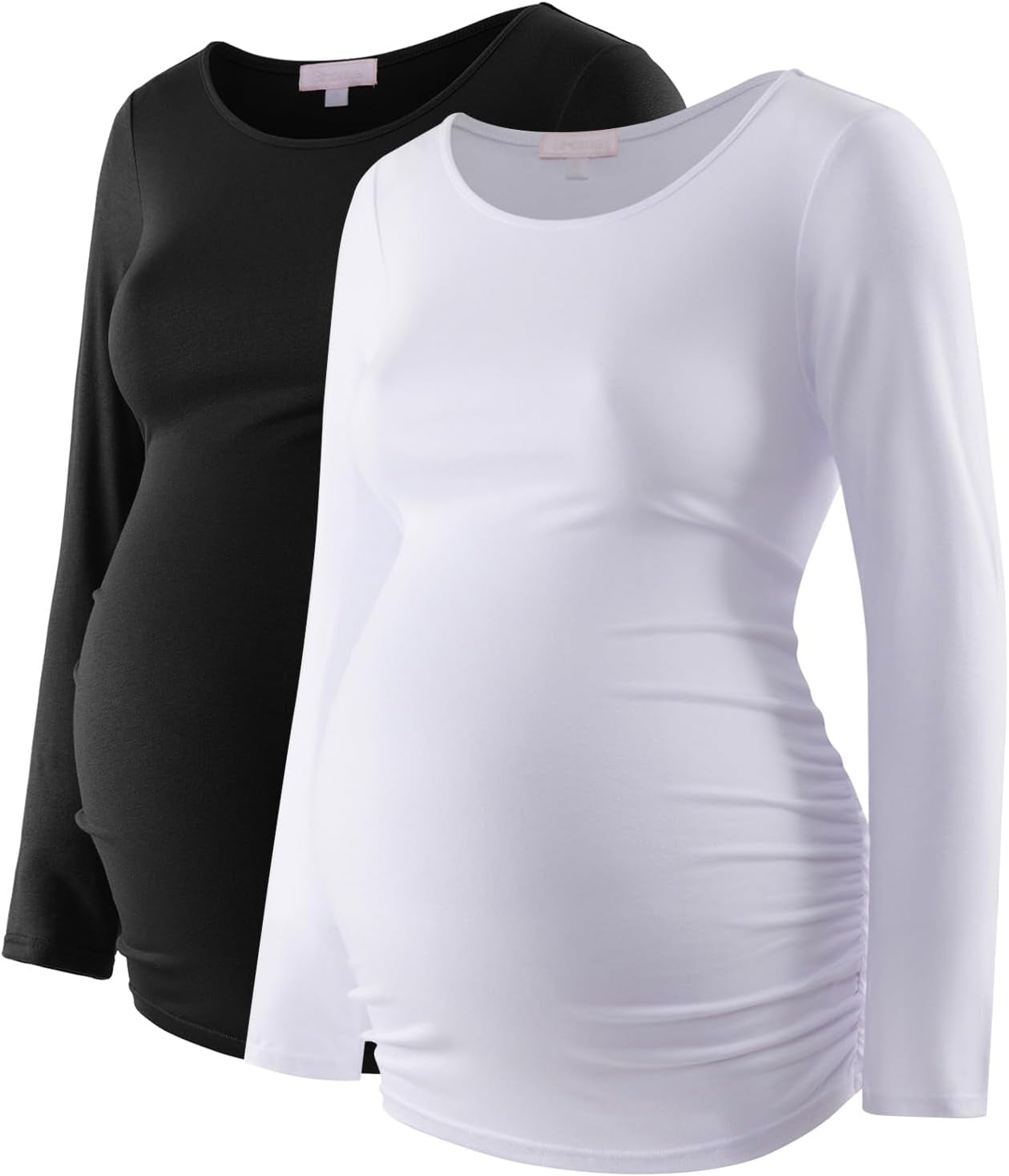 Maternity Shirt Long Sleeve Basic Top Ruch Sides Bodycon Tshirt for Pregnant Women