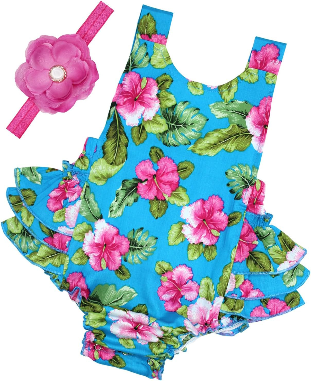Baby Girl'S Floral Print Ruffles Romper Summer Clothes