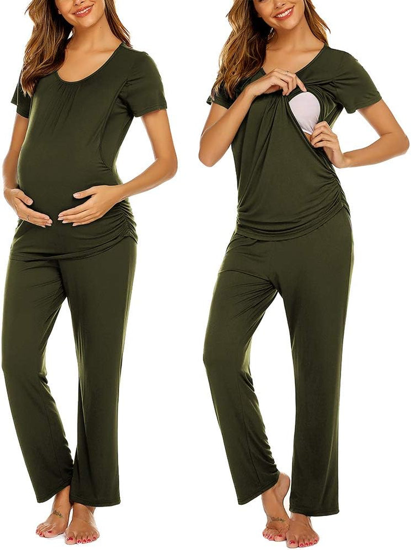 Ekouaer Womens Nursing Pajamas Maternity Breastfeeding Pjs Sleepwear Layer Soft Postpartum Lounge Set Pregnancy Clothes