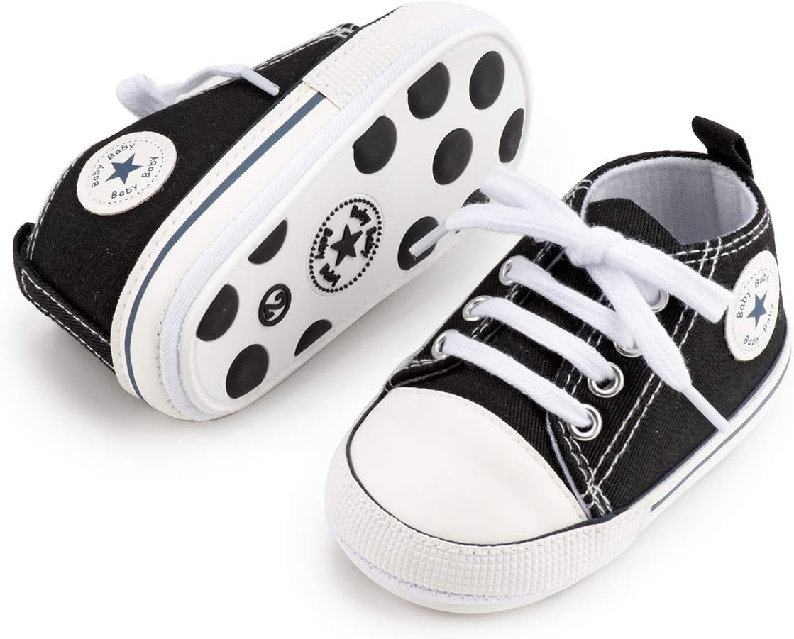 KIDSUN Unisex Baby Boy Girl Canvas Sneaker Soft Sole Infant Lace up Newborn Ankle Toddler First Walkers Crib Shoes