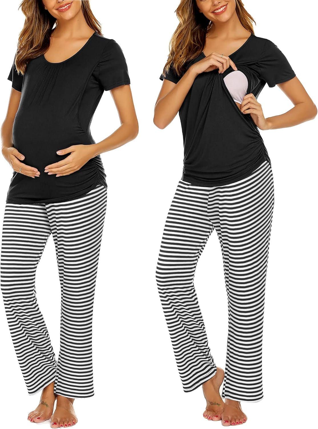 Ekouaer Womens Nursing Pajamas Maternity Breastfeeding Pjs Sleepwear Layer Soft Postpartum Lounge Set Pregnancy Clothes