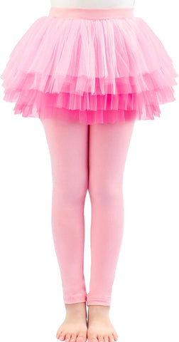 Auranso Little Girls Footless Leggings Pants with Lace Ruffle Tutu Skirt 2-9T