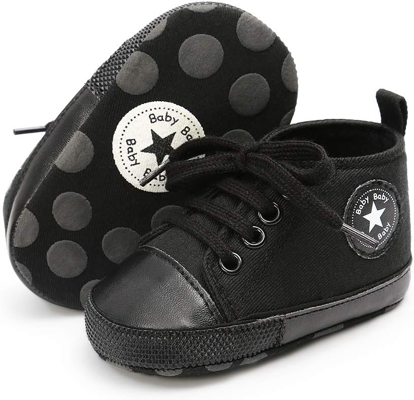 KIDSUN Unisex Baby Boy Girl Canvas Sneaker Soft Sole Infant Lace up Newborn Ankle Toddler First Walkers Crib Shoes