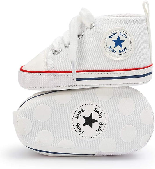 KIDSUN Unisex Baby Boy Girl Canvas Sneaker Soft Sole Infant Lace up Newborn Ankle Toddler First Walkers Crib Shoes