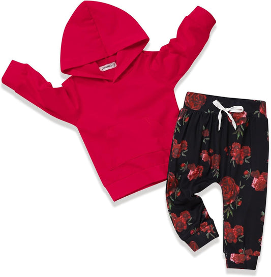 Baby Girl Clothes, Flower Hoodie Sweatshirt&Pant with Headband, Toddler Girls Fall Winter Outfits Clothes Set