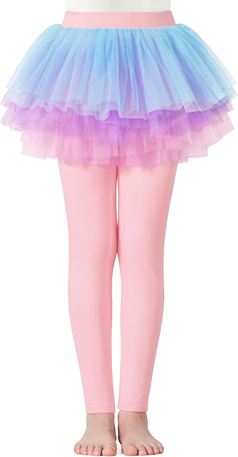 Auranso Little Girls Footless Leggings Pants with Lace Ruffle Tutu Skirt 2-9T