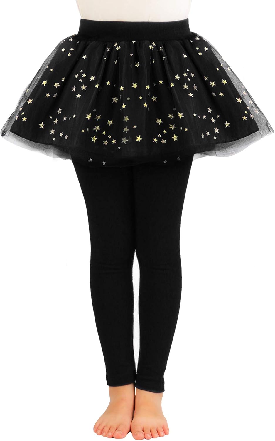 Auranso Little Girls Footless Leggings Pants with Lace Ruffle Tutu Skirt 2-9T