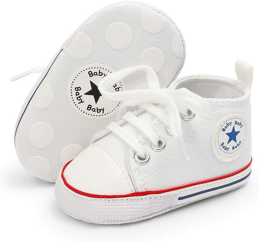 KIDSUN Unisex Baby Boy Girl Canvas Sneaker Soft Sole Infant Lace up Newborn Ankle Toddler First Walkers Crib Shoes