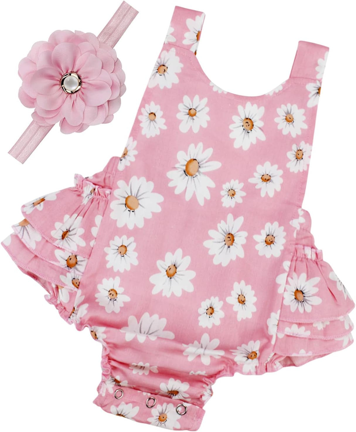 Baby Girl'S Floral Print Ruffles Romper Summer Clothes