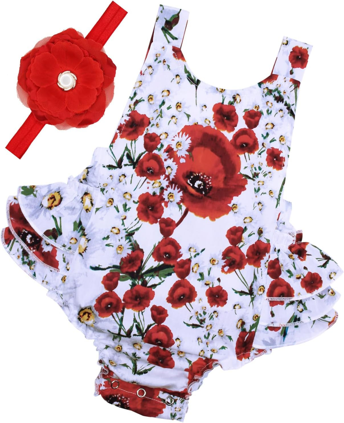 Baby Girl'S Floral Print Ruffles Romper Summer Clothes