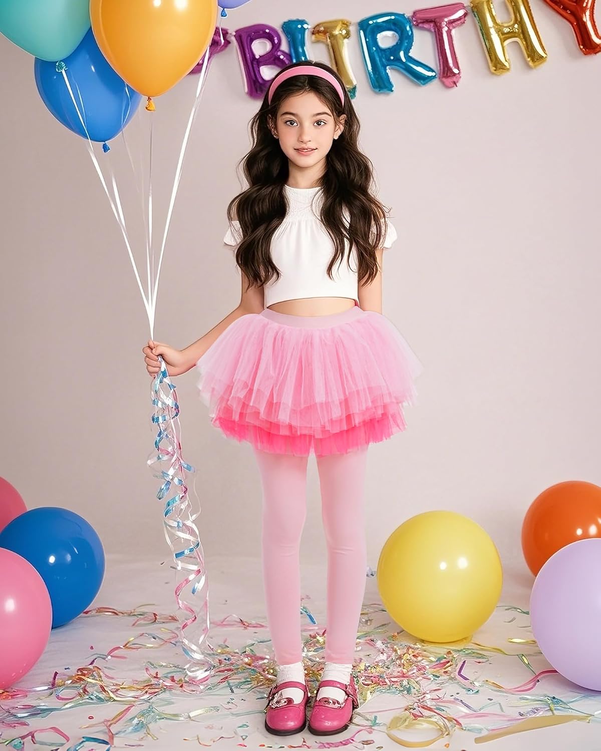 Auranso Little Girls Footless Leggings Pants with Lace Ruffle Tutu Skirt 2-9T