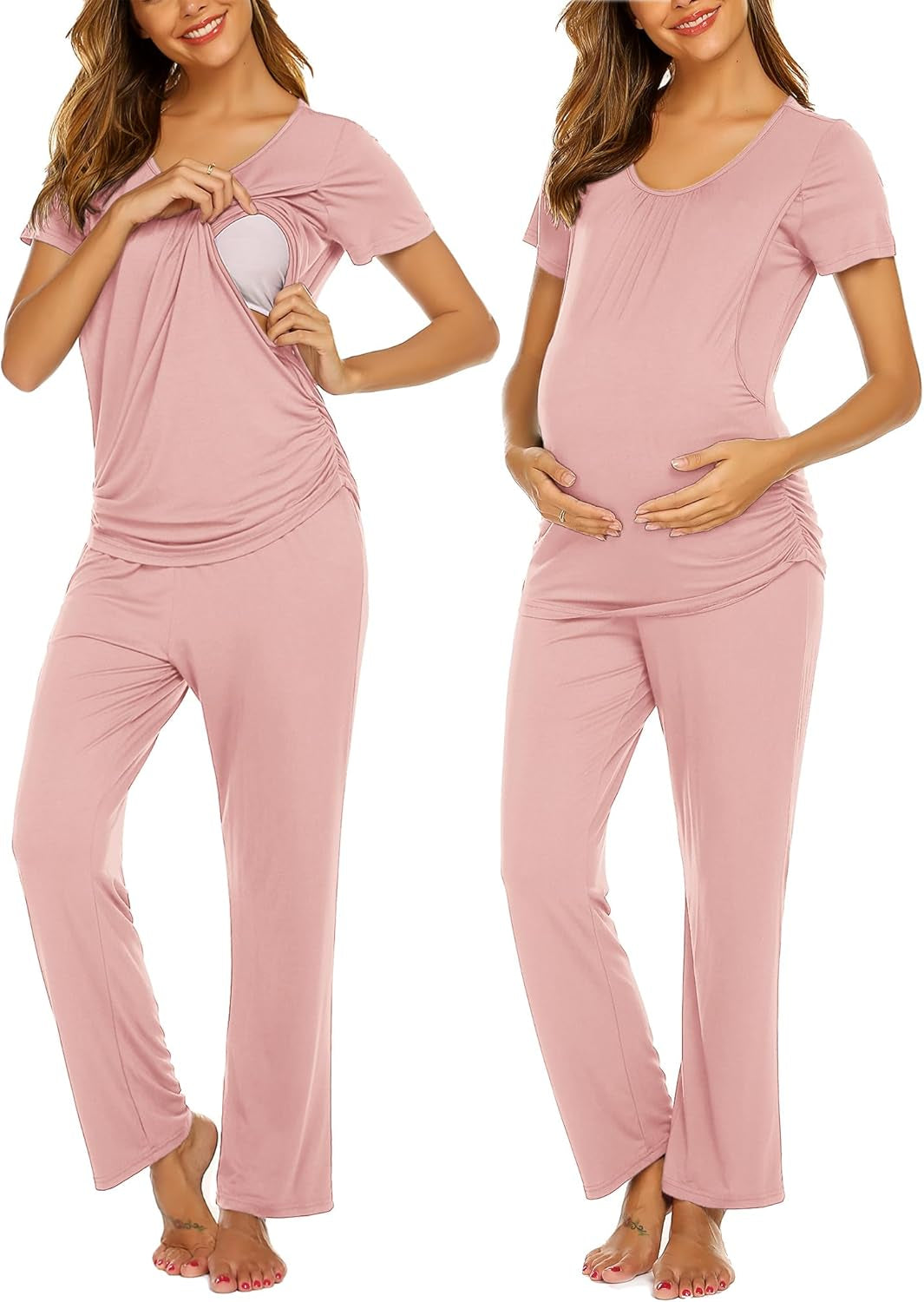Ekouaer Womens Nursing Pajamas Maternity Breastfeeding Pjs Sleepwear Layer Soft Postpartum Lounge Set Pregnancy Clothes