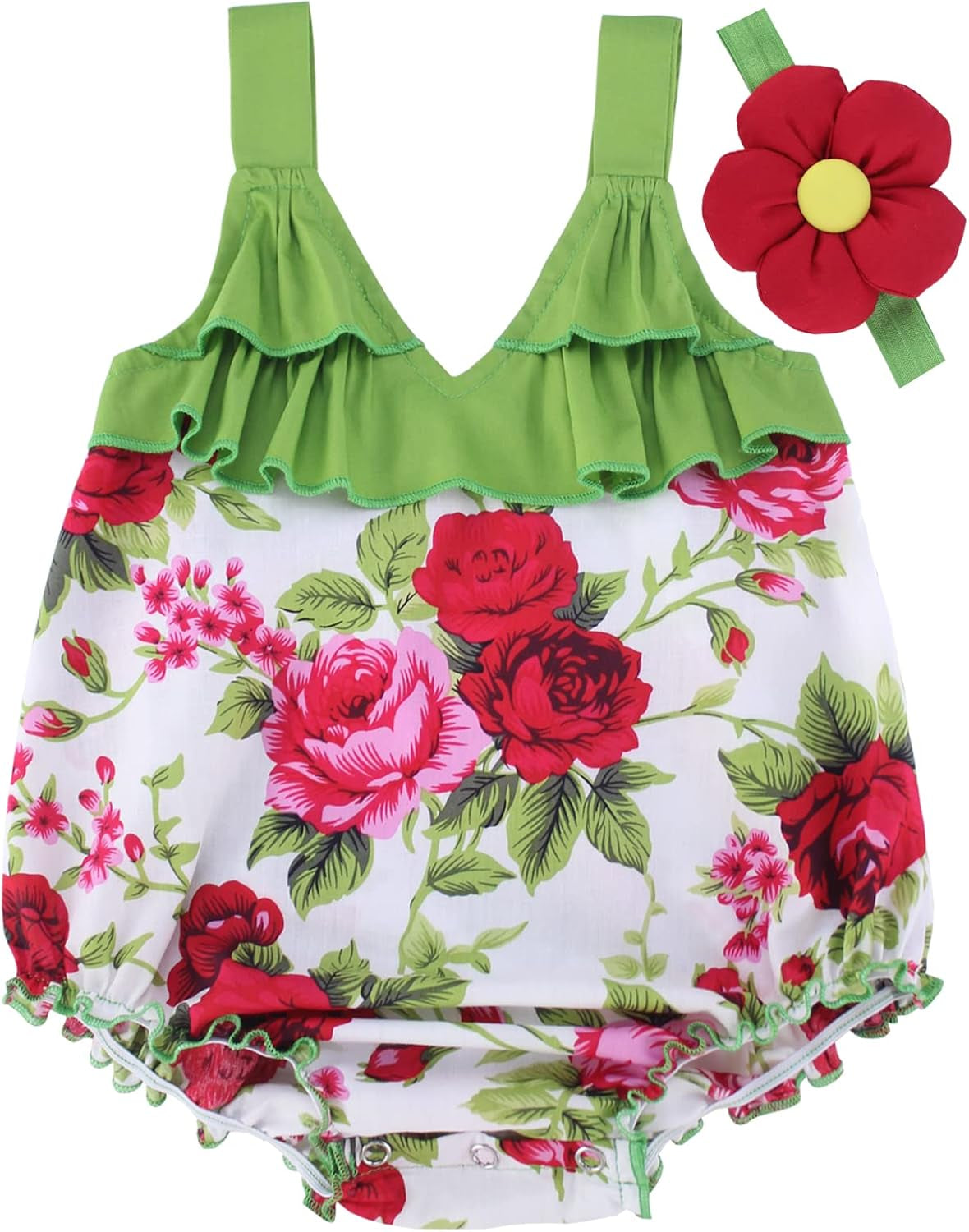 Baby Girl'S Floral Print Ruffles Romper Summer Clothes