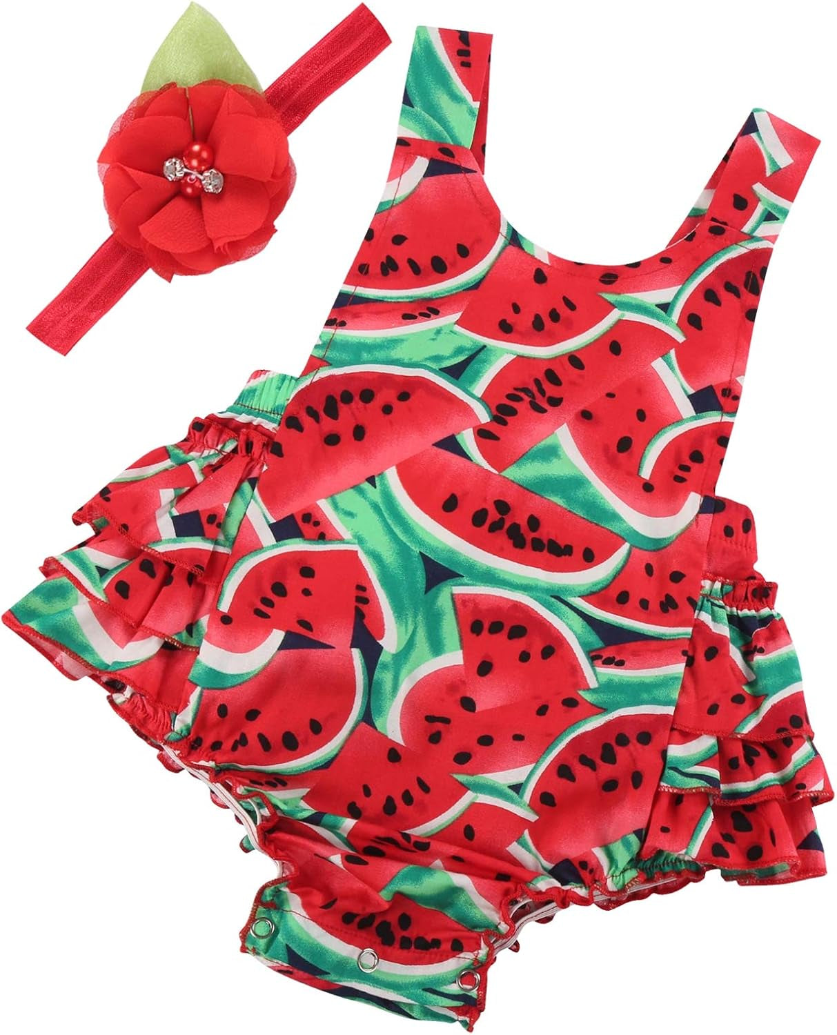 Baby Girl'S Floral Print Ruffles Romper Summer Clothes